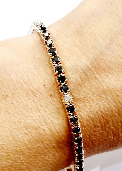 Bracciale Tennis Oro Rosa   18kt-750 Diamanti Neri ct 6,05 Diamanti Bianchi ct 0,48- Certificato Gem Tech