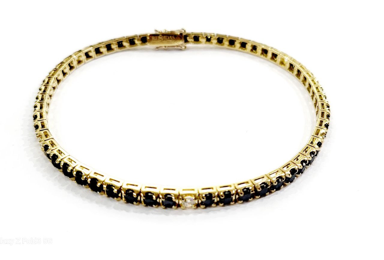 Bracciale Tennis Oro Giallo  18kt-750 Diamanti Neri ct 6,05  Diamanti Bianchi ct 0,48 - Certificato Gem tech