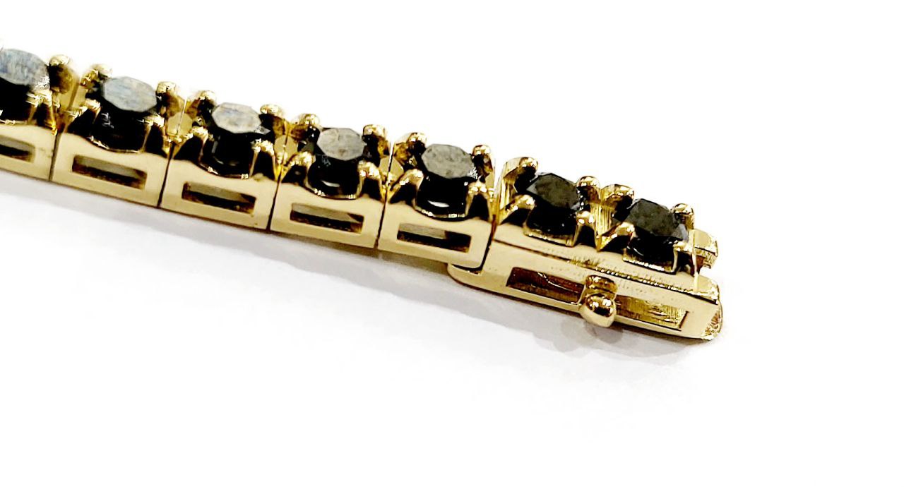 Bracciale Tennis Oro Giallo  18kt-750 Diamanti Neri ct 6,05  Diamanti Bianchi ct 0,48 - Certificato Gem tech