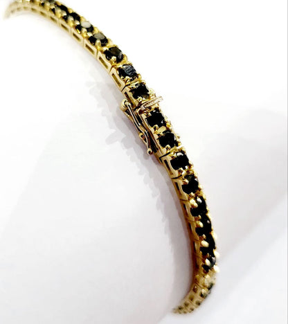 Bracciale Tennis Oro Giallo  18kt-750 Diamanti Neri ct 6,05  Diamanti Bianchi ct 0,48 - Certificato Gem tech