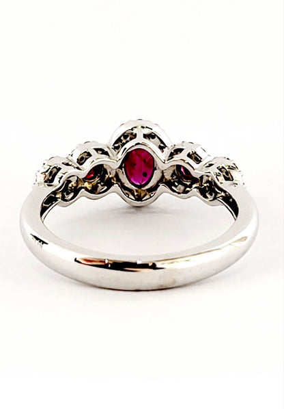 Anello veretta in Oro bianco 18k con Diamanti ct 0,32 e Rubini ct 0,74