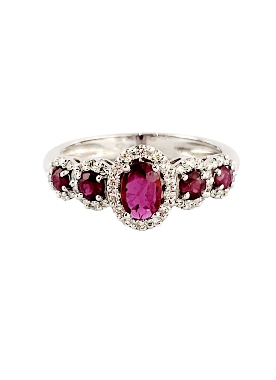 Anello veretta in Oro bianco 18k con Diamanti ct 0,32 e Rubini ct 0,74