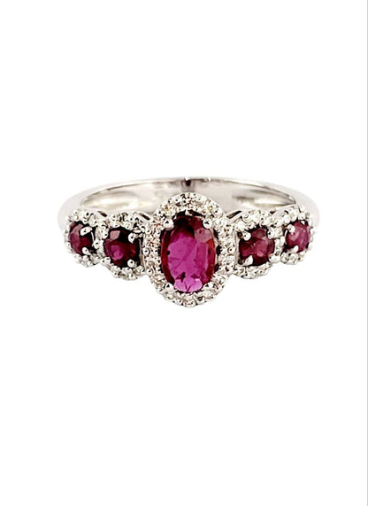 Anello veretta in Oro bianco 18k con Diamanti ct 0,32 e Rubini ct 0,74