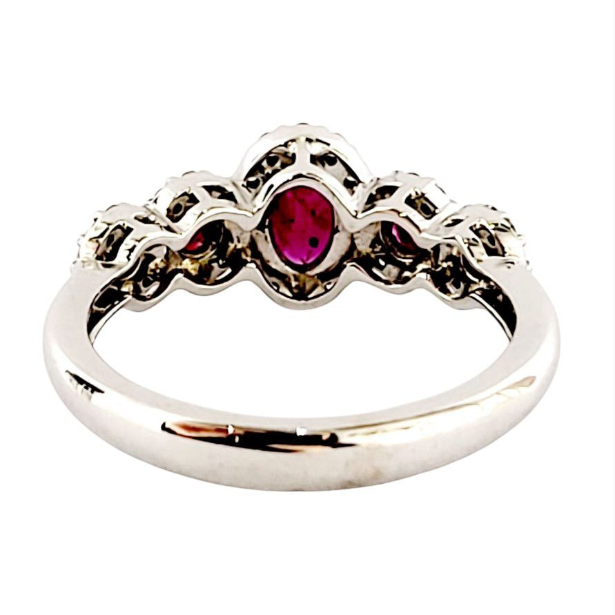 Anello veretta in Oro bianco 18k con Diamanti ct 0,32 e Rubini ct 0,74