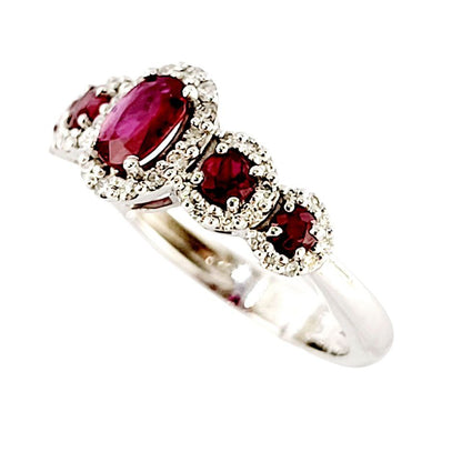 Anello veretta in Oro bianco 18k con Diamanti ct 0,32 e Rubini ct 0,74