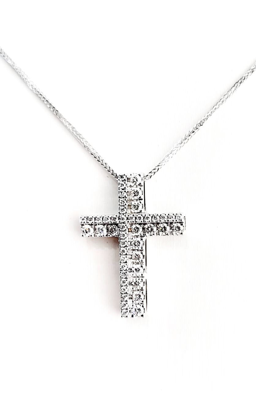Collana Croce in Oro Bianco 18K con Diamanti 0,50 ct