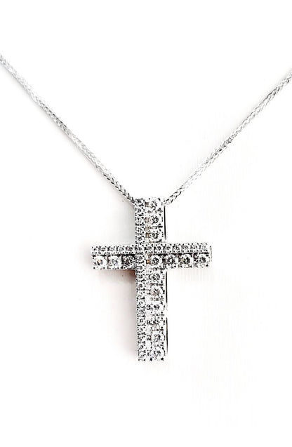 Collana Croce in Oro Bianco 18K con Diamanti 0,50 ct