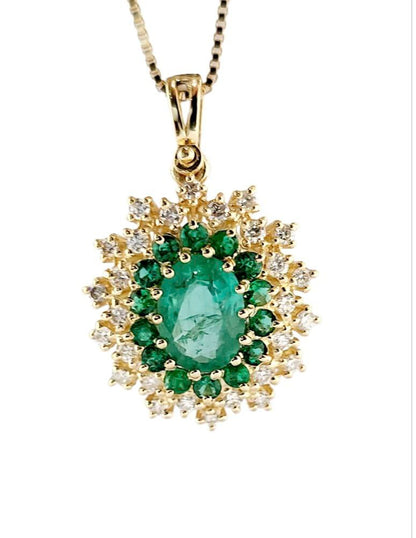 Collana pendente in Oro Giallo 18K con Smeraldi ct 1,39 e Diamanti ct 0,45