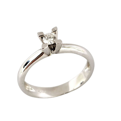 Anello solitario Tiffany 4 griffe in oro 18K con diamante ct 0,20 + certificato gemmologico