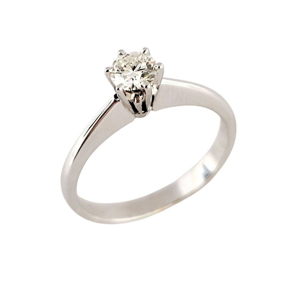 Anello solitario Tiffany 6 griffe in oro 18K con diamante ct 0,20 + certificato gemmologico