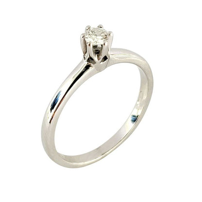 Anello solitario Tiffany 6 griffe donna in oro 18K con diamante ct 0,10 + certificato gemmologico Matrimonio,Fidanzamento,Promessa ,Laurea