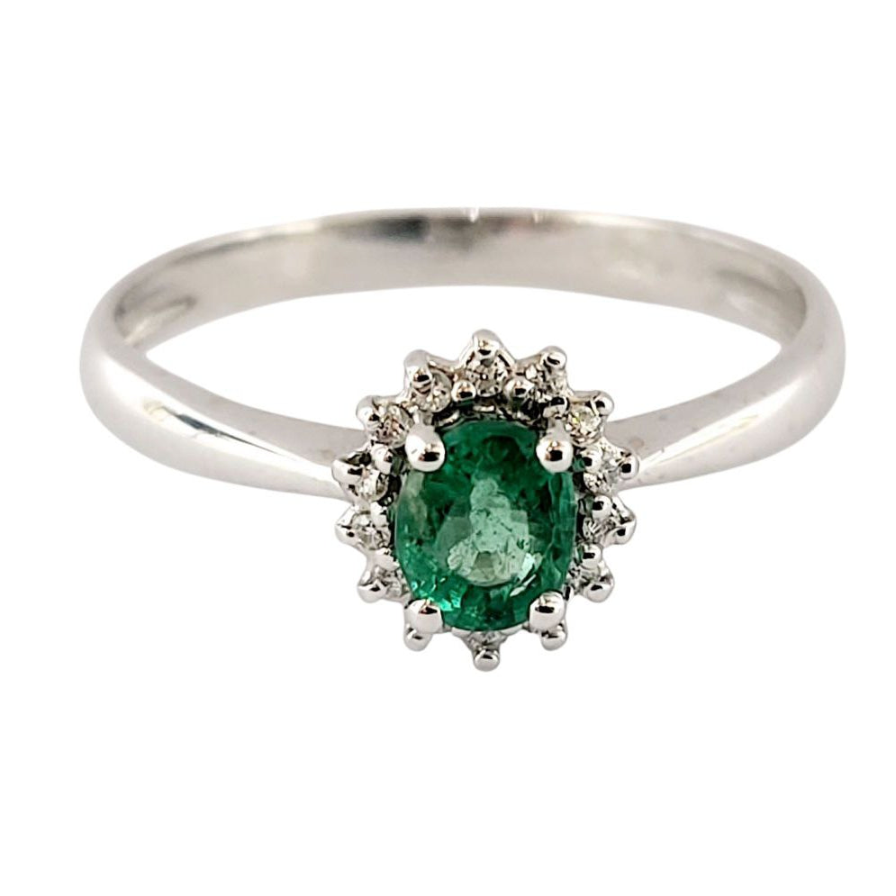 Anello in oro bianco 18k con Smeraldo Ovale ct 0,40 e Diamanti ct 0,10