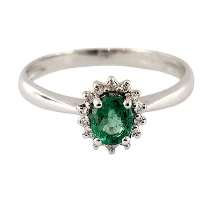 Anello in oro bianco 18k con Smeraldo Ovale ct 0,40 e Diamanti ct 0,10