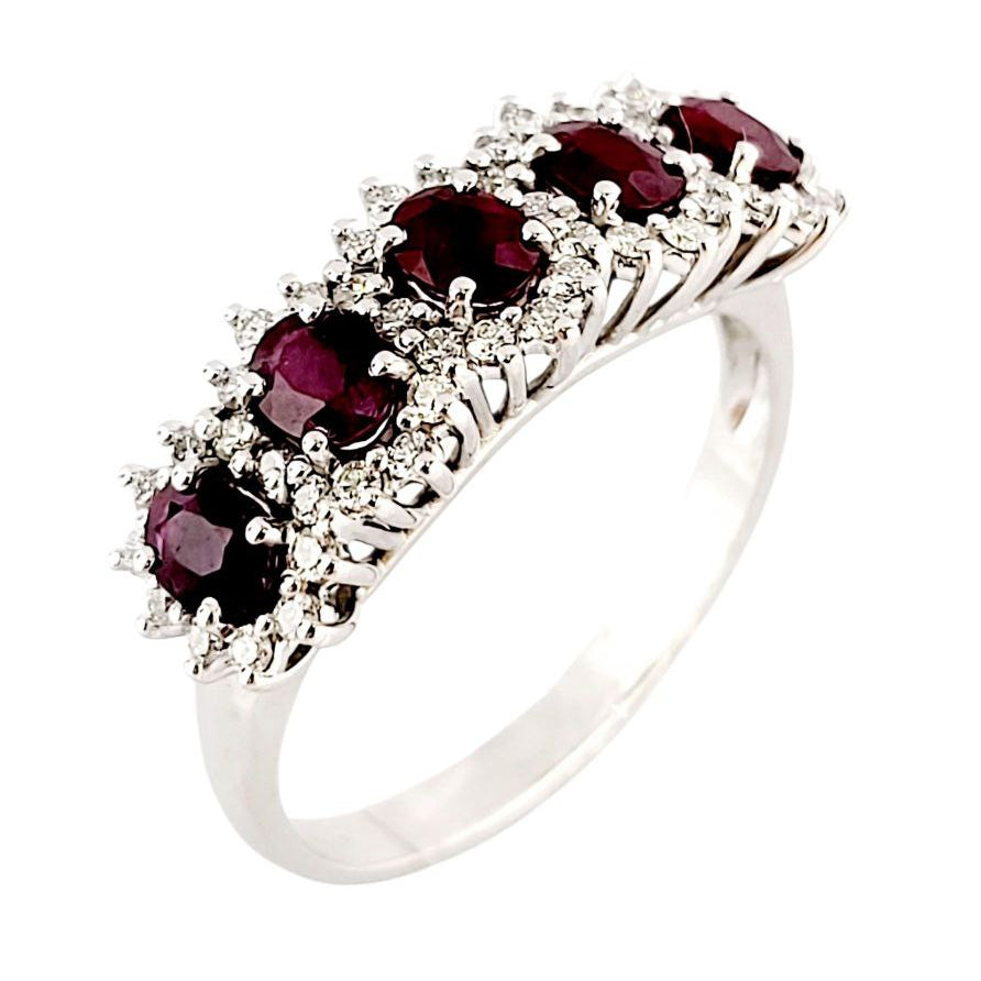 Anello veretta in Oro bianco 18kt con rubino ovale ct 1,25 e Diamanti ct 0,32