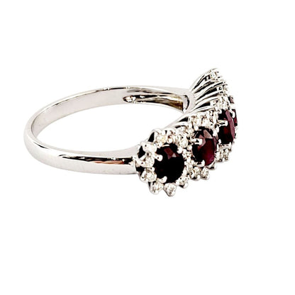 Anello veretta in Oro bianco 18kt con rubino ovale ct 1,25 e Diamanti ct 0,32