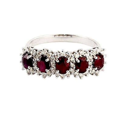 Anello veretta in Oro bianco 18kt con rubino ovale ct 1,25 e Diamanti ct 0,32