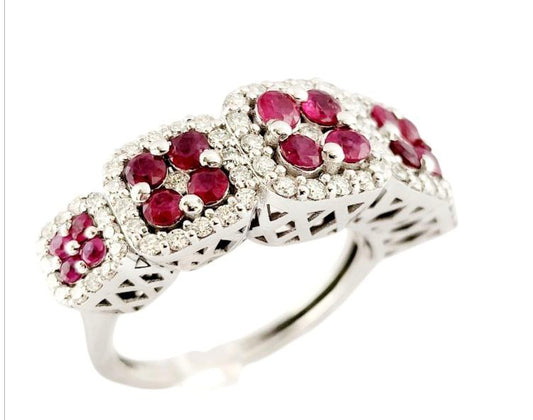 Anello riviera magic in oro bianco 18K con Diamanti ct 0,57 e Rubini ct 0,95