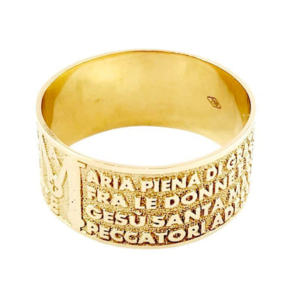 Anello Fascia larga in oro 18kt con Ave Maria a rilievo - Oreficeria