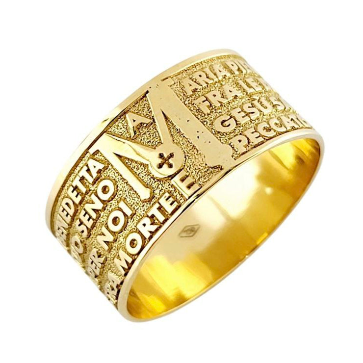 Anello Fascia larga in oro 18kt con Ave Maria a rilievo - Oreficeria