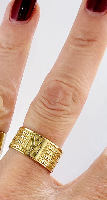 Anello Fascia larga in oro 18kt con Ave Maria a rilievo - Oreficeria