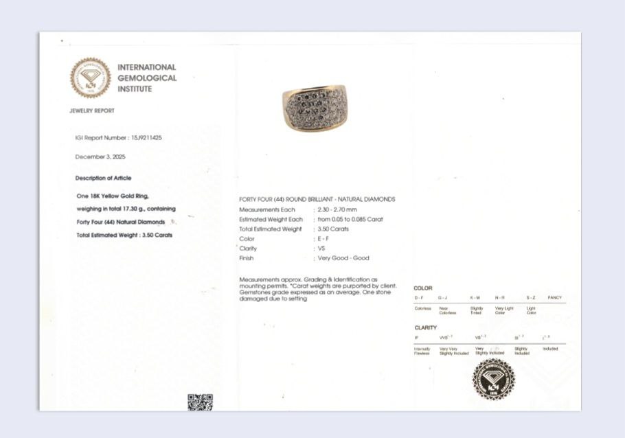 Anello a fascia in Oro Bianco e Oro Giallo con Diamanti ct 3,50 18 kt (750) IGI INTERNATIONAL