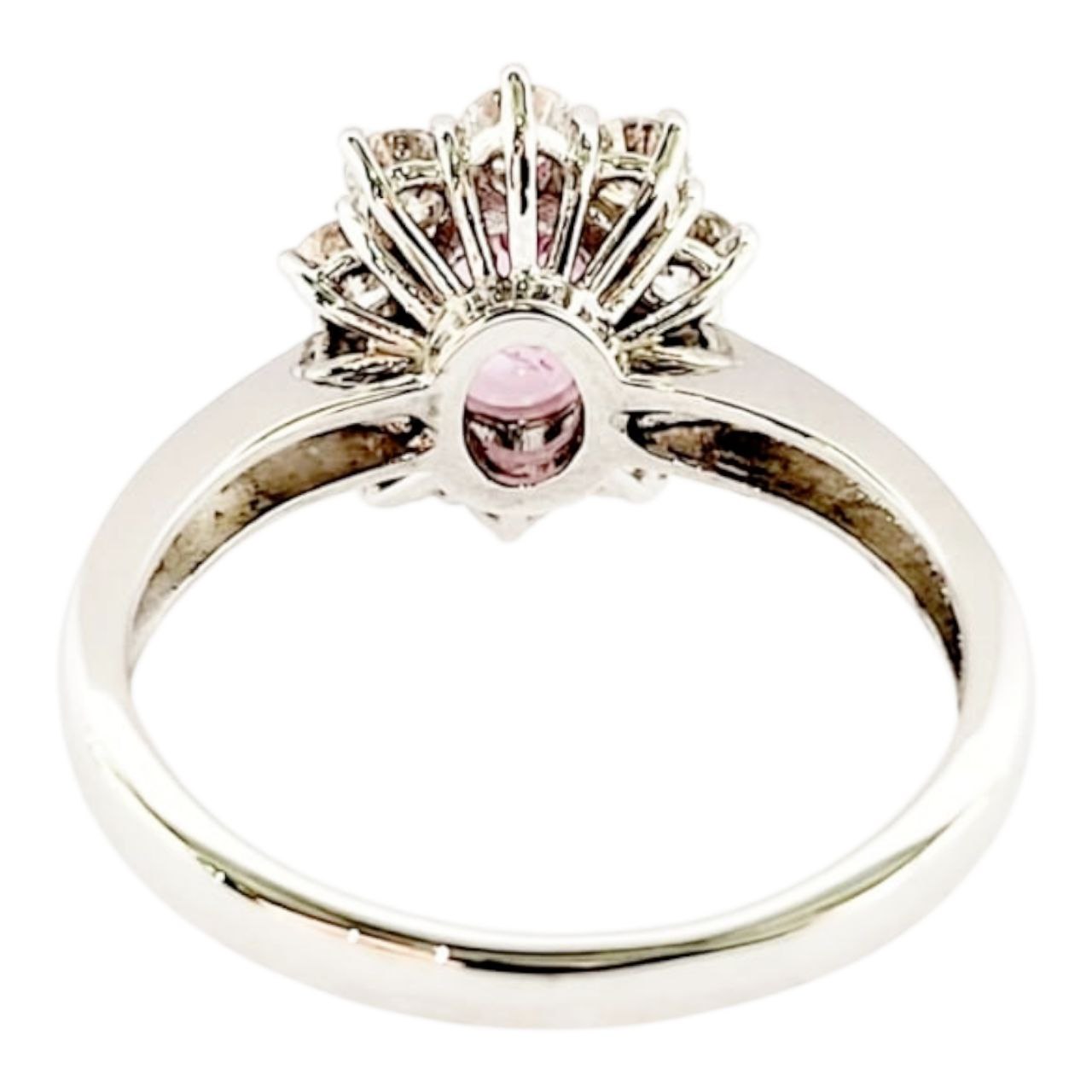 Anello a fantasia con Zaffiro Rosa Naturale ct 1,10 e contorno di Diamanti ct 0,65 in Oro Bianco 18 kt -750 certificato Gem-tech