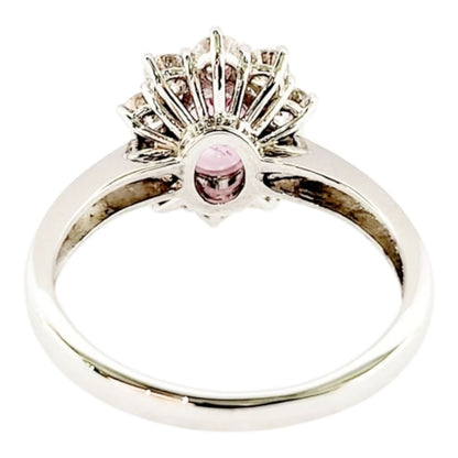 Anello a fantasia con Zaffiro Rosa Naturale ct 1,10 e contorno di Diamanti ct 0,65 in Oro Bianco 18 kt -750 certificato Gem-tech