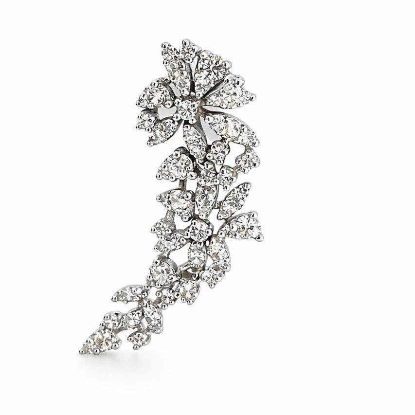 Orecchini lobo ear climber con diamanti ct 1,69 in oro bianco 18kt (750) certificato GEM-TECH