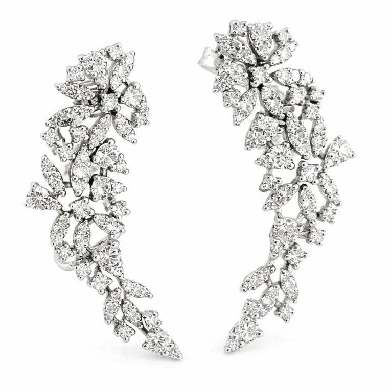 Orecchini lobo ear climber con diamanti ct 1,69 in oro bianco 18kt (750) certificato GEM-TECH