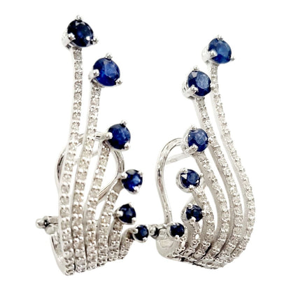 Orecchini a Ventaglio ear climber in Oro Bianco con Zaffiri Blu e Diamanti 18kt -750