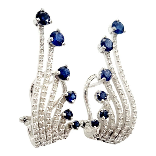 Orecchini a Ventaglio ear climber in Oro Bianco con Zaffiri Blu e Diamanti 18kt -750