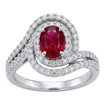 Anello Astralia fantasia con Rubino ovale 0,90 ct e Diamanti 0,85 ct in Oro Bianco 18 kt (750)