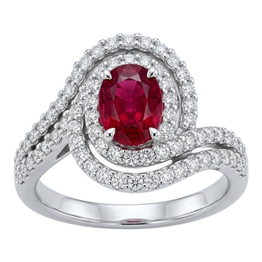 Anello Astralia fantasia con Rubino ovale 0,90 ct e Diamanti 0,85 ct in Oro Bianco 18 kt (750)
