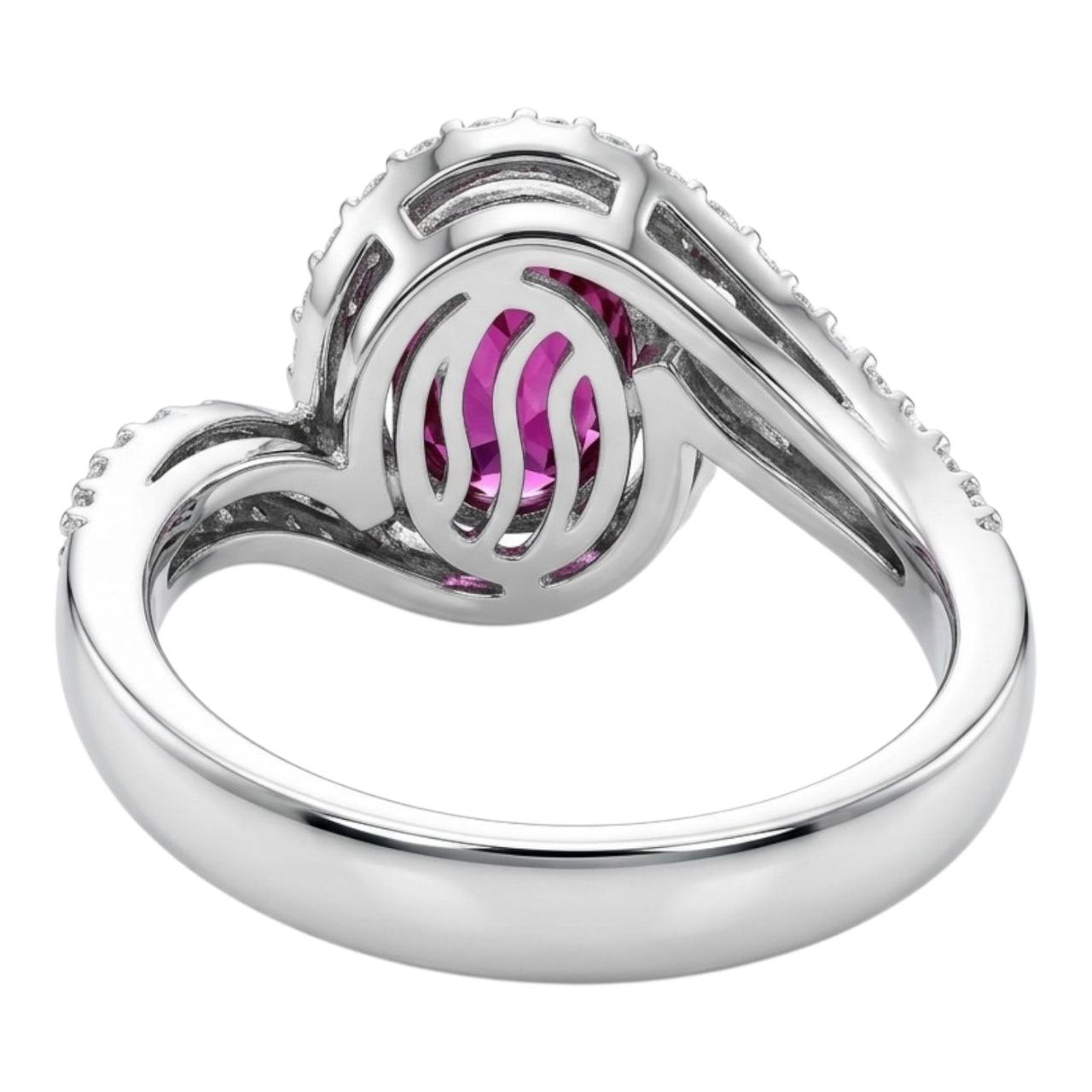Anello Astralia fantasia con Rubino ovale 0,90 ct e Diamanti 0,85 ct in Oro Bianco 18 kt (750)