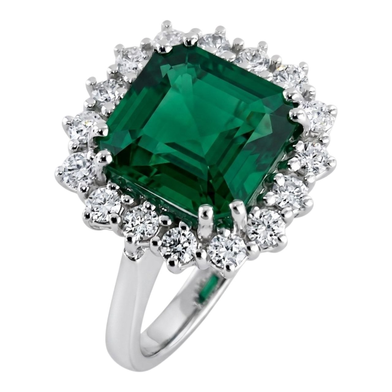 Anello in Oro Bianco Astralia con Smeraldo Zambia 4,10 ct e Diamanti 1,16 ct con certificazione gemmologica AIG Milan WorldWide 18kt (750)