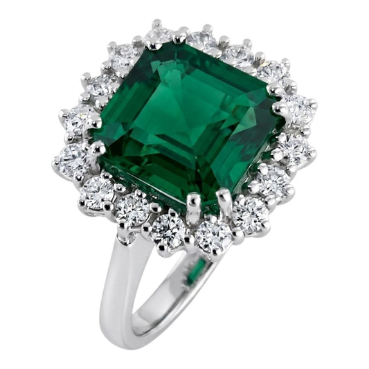 Anello in Oro Bianco Astralia con Smeraldo Zambia 4,10 ct e Diamanti 1,16 ct con certificazione gemmologica AIG Milan WorldWide 18kt (750)