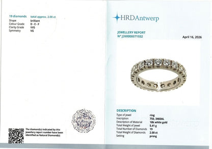 Anello veretta eternity con diamanti carati 2,00 in oro bianco 18Kt (750) Certificato HRD Antwerp