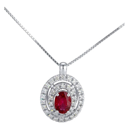 Collana pendente tondo con doppio giro di Diamanti 0,40 ct e Rubino 0,63 ct in oro bianco 18kt (750)