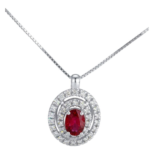 Collana pendente tondo con doppio giro di Diamanti 0,40 ct e Rubino 0,63 ct in oro bianco 18kt (750)