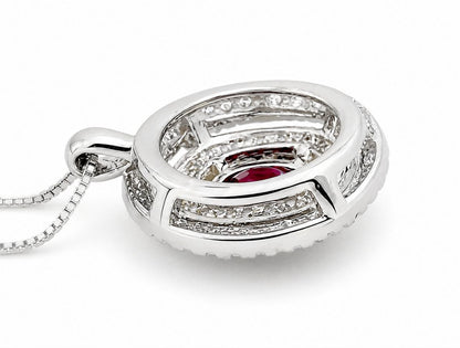 Collana pendente tondo con doppio giro di Diamanti 0,40 ct e Rubino 0,63 ct in oro bianco 18kt (750)