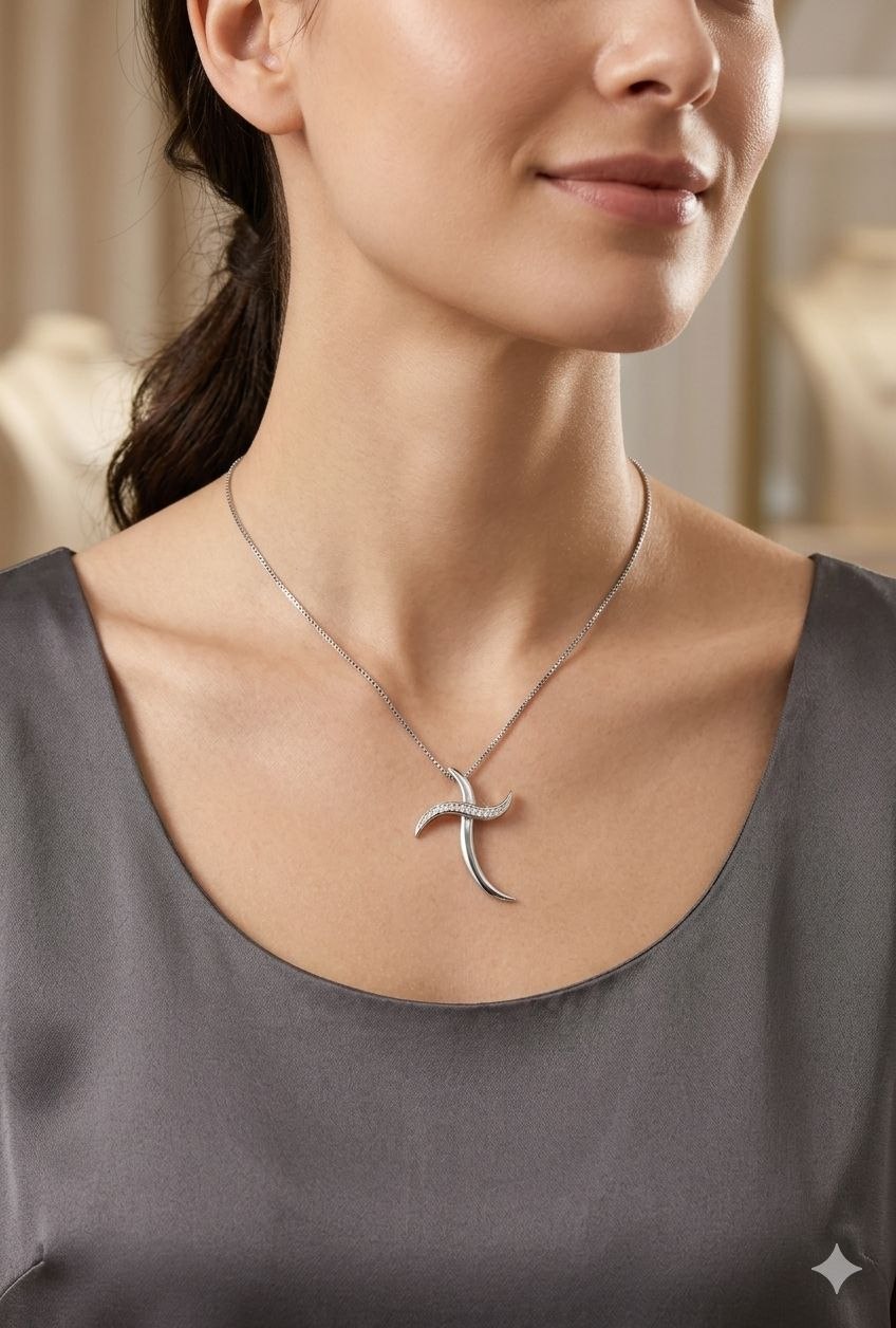 Collana con pendente croce  con diamanti ct 0,05 in oro bianco 18kt (750)