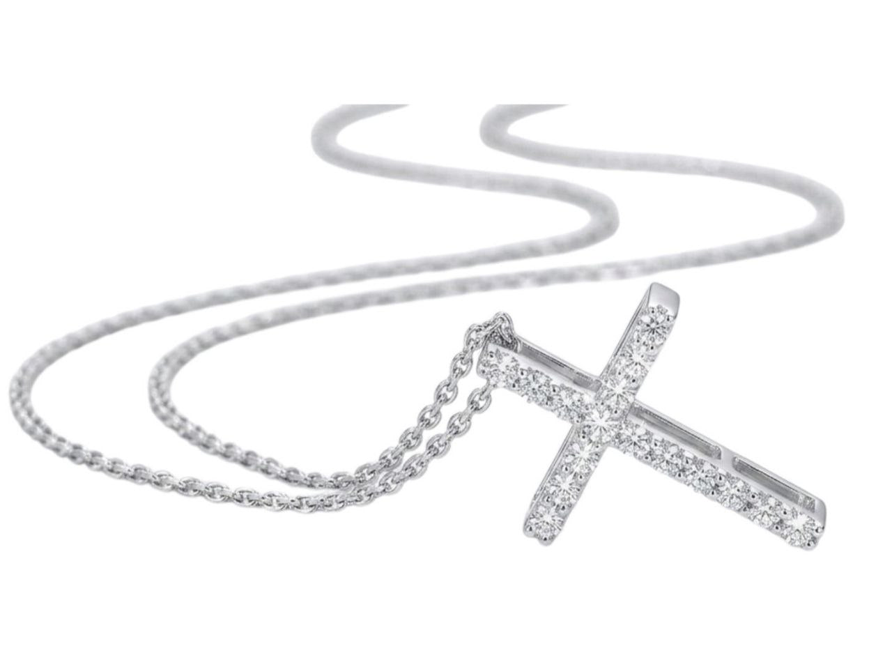 Collana Croce con diamanti ct 0.20 in oro bianco 18kt (750)