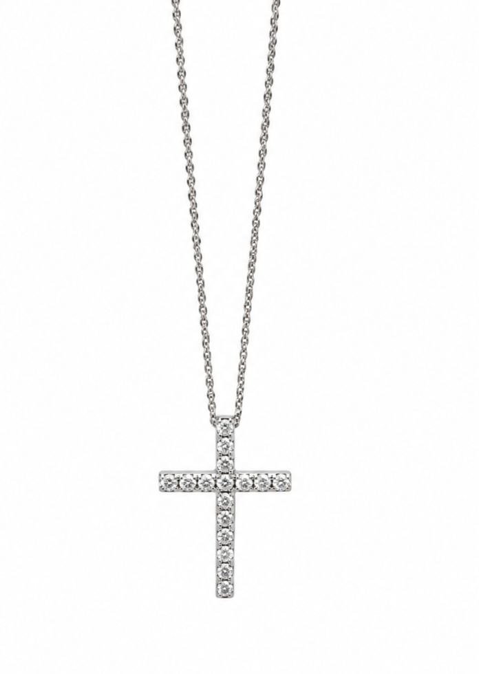 Collana Croce con diamanti ct 0.20 in oro bianco 18kt (750)