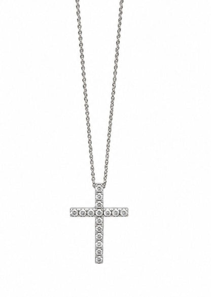 Collana Croce con diamanti ct 0.20 in oro bianco 18kt (750)