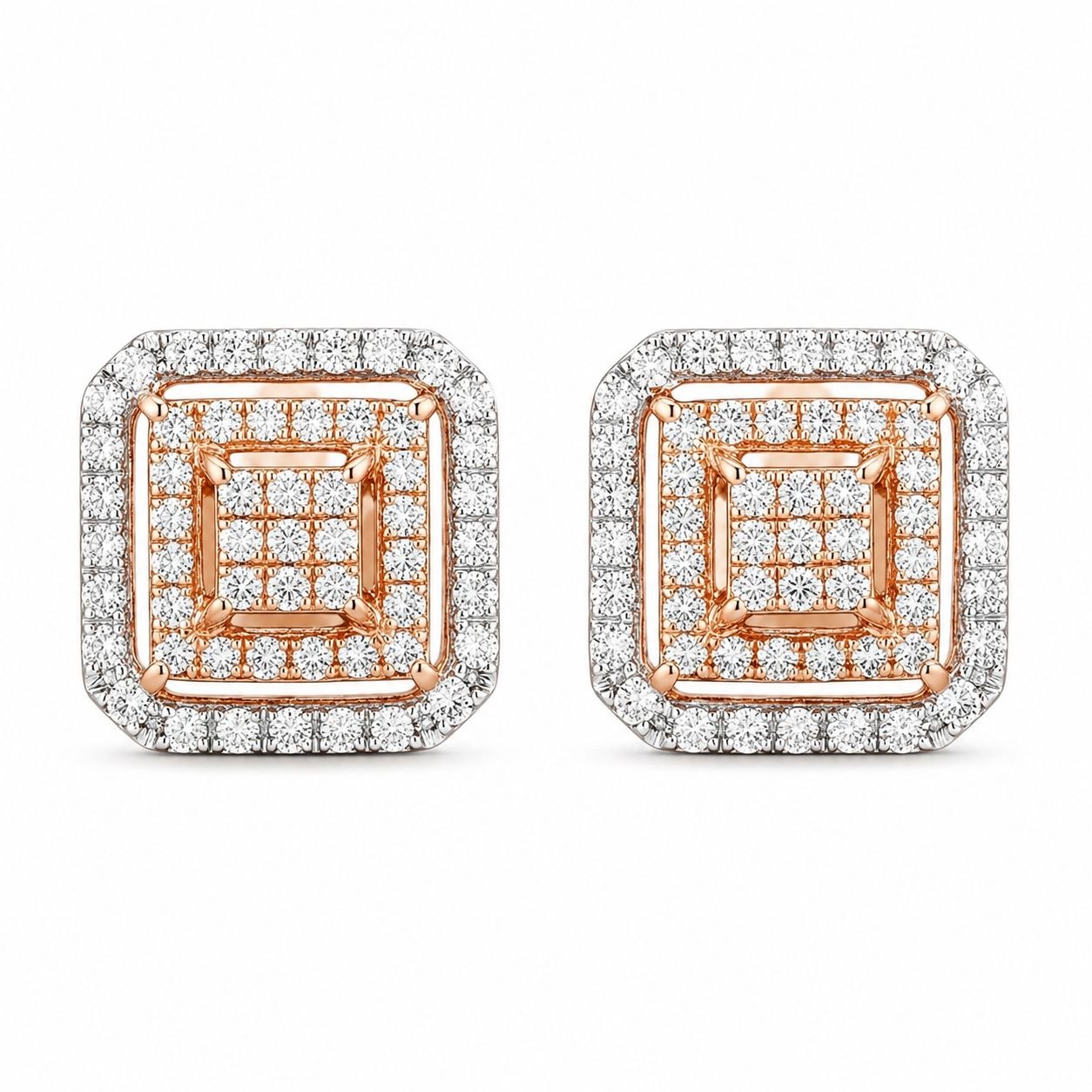 Orecchini quadrati lobo in pave' di Diamanti ct 0,67 Oro Bianco Oro Rosa