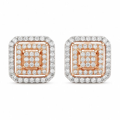 Orecchini quadrati lobo in pave' di Diamanti ct 0,67 Oro Bianco Oro Rosa