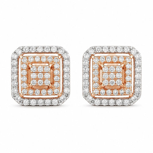 Orecchini quadrati lobo in pave' di Diamanti ct 0,67 Oro Bianco Oro Rosa