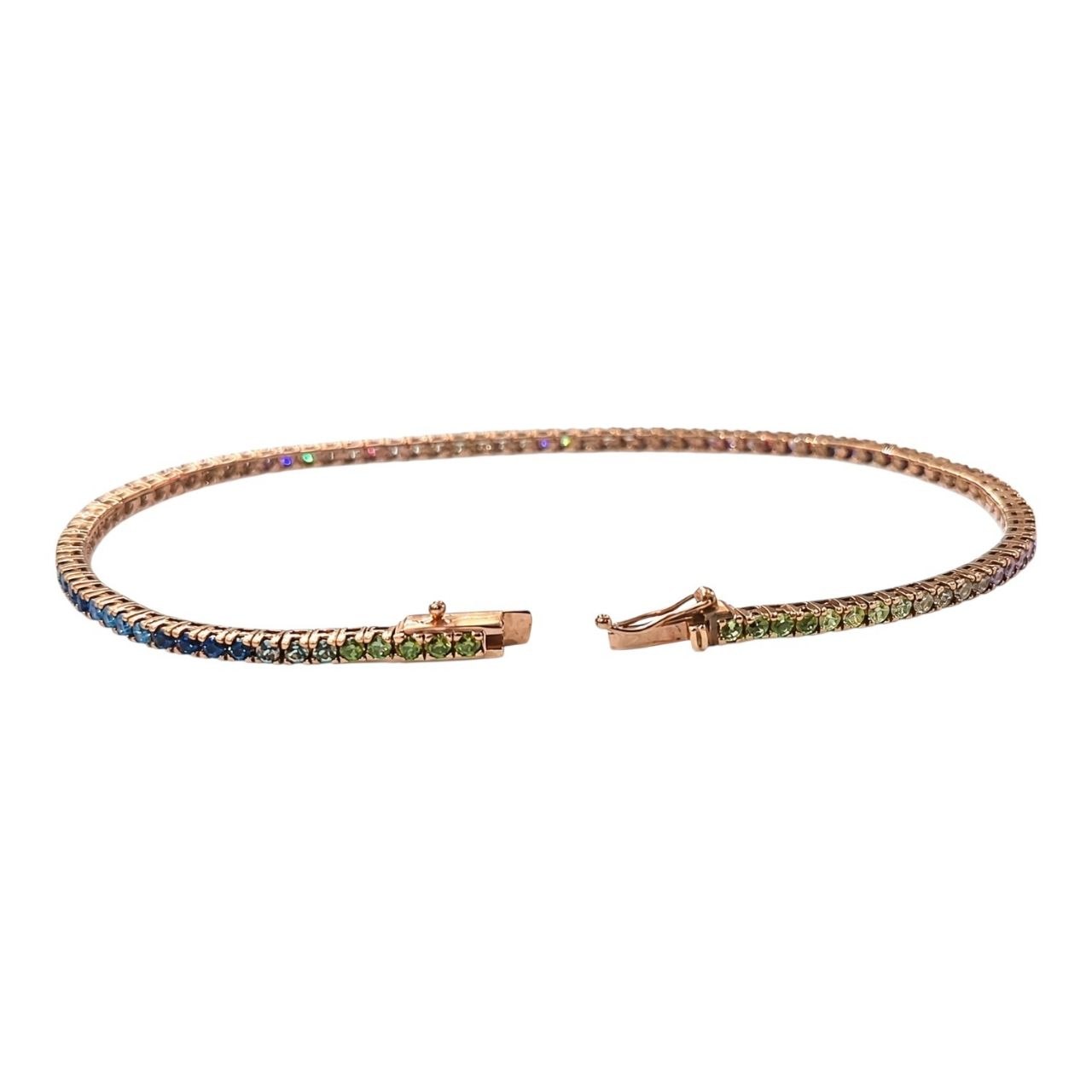 Bracciale tennis con Zaffiro multicolor 4,50 ct in Oro Rosa 18 kt (750) -17 cm