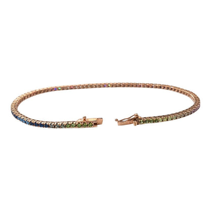 Bracciale tennis con Zaffiro multicolor 4,50 ct in Oro Rosa 18 kt (750) -17 cm