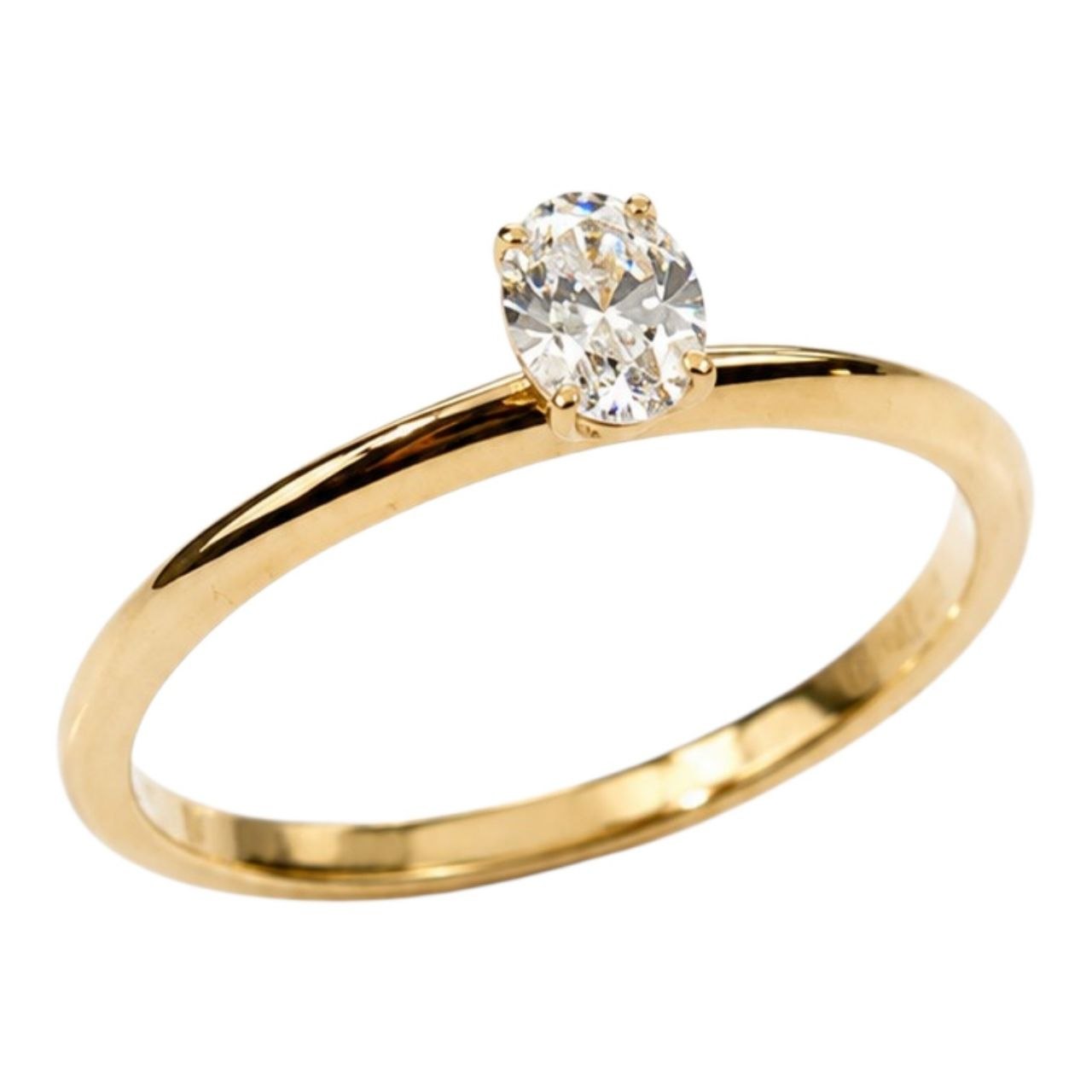 Anello solitario con diamante Ovale  ct 0,30  in oro 18Kt (750) e certificato gemmologico